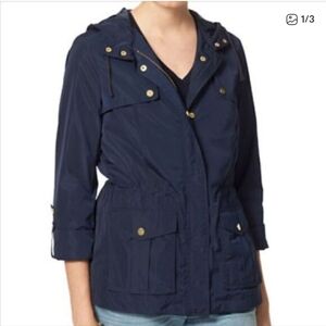 Michael Kors Women’s Snap Zip Pocket Hoodie Lightweight Roll-Up Sleeve